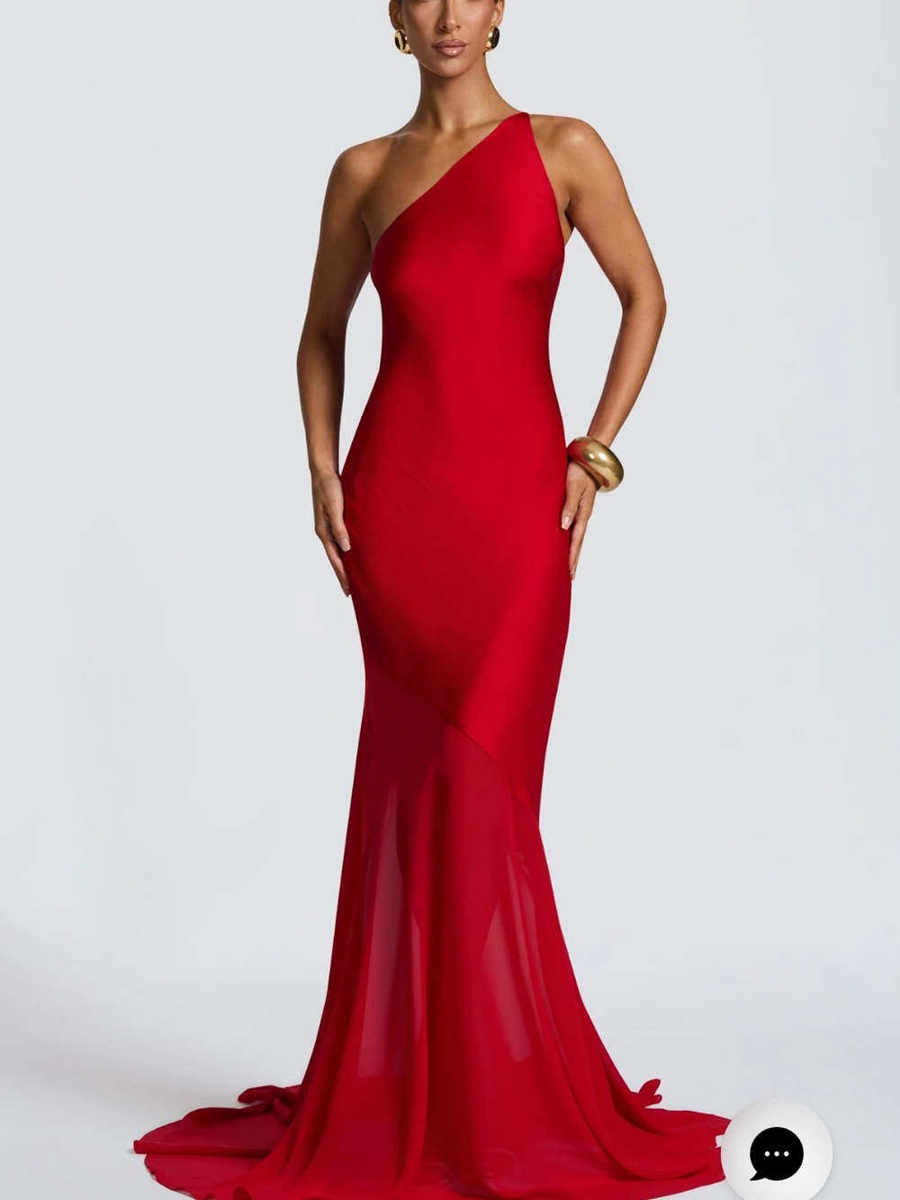 Red One-Shoulder Satin Dress with Side Tie - Picture 4 of 4